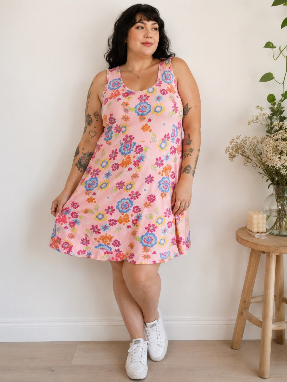 vintage fresh produce 1x pink floral cotton tank dress y2k cottagecore fairycore